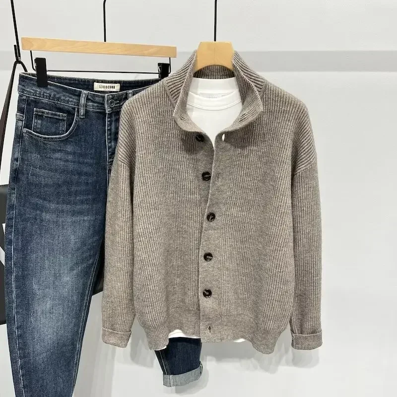 Quality Winter Clothing - Knit Sweater Male Black Solid Color