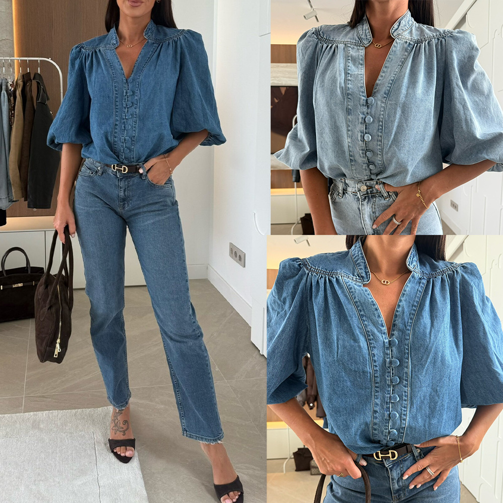 Blouses Women Denim Shirt V Ne – Y2K Winter Clothing recenzja i cena