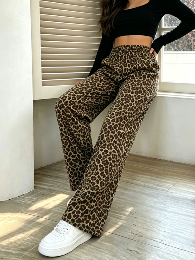 Y2K Womens Leopard Print Wide  – Winter Clothing Offer recenzja i cena