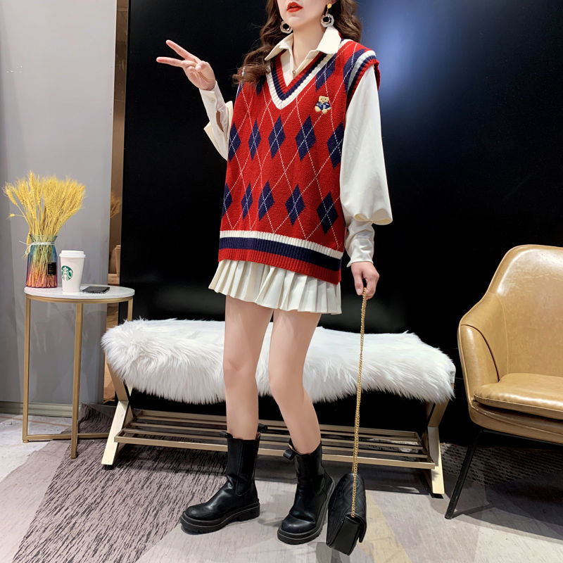 Red Knit Vests for Women Sleev – Winter Clothing Aesthetic recenzja i cena