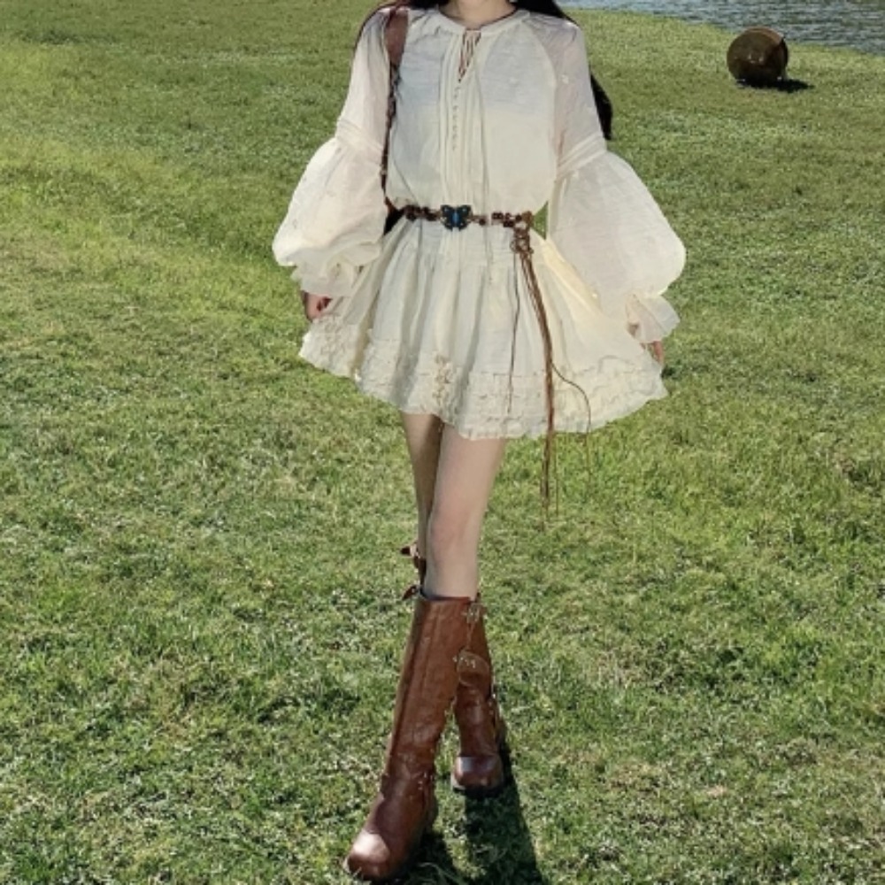 Sweet Embroidered O-neck Lace- – Winter Clothing Dress Up recenzja i cena