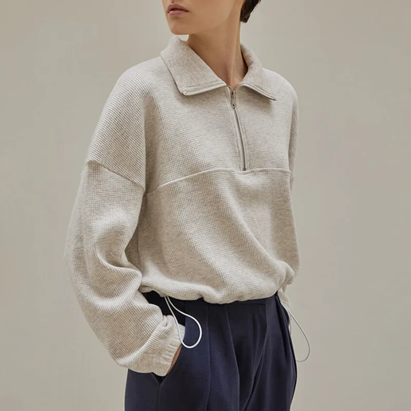 Cotton Waffle Zip Up Hoodies K – Winter Clothing Aesthetic recenzja i cena