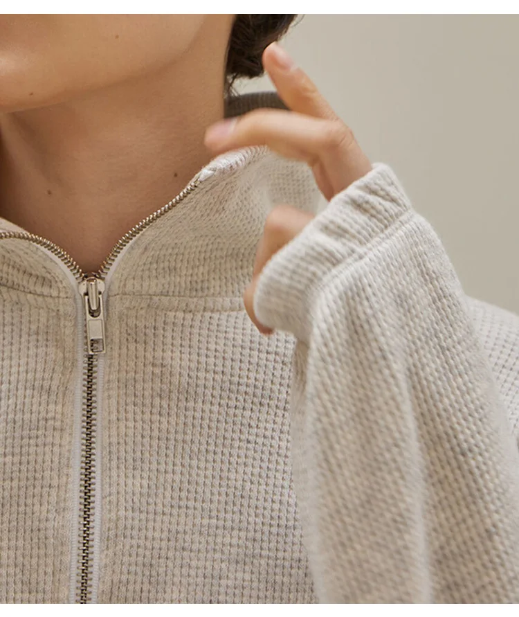 Cotton Waffle Zip Up Hoodies K – Winter Clothing Aesthetic recenzja i cena