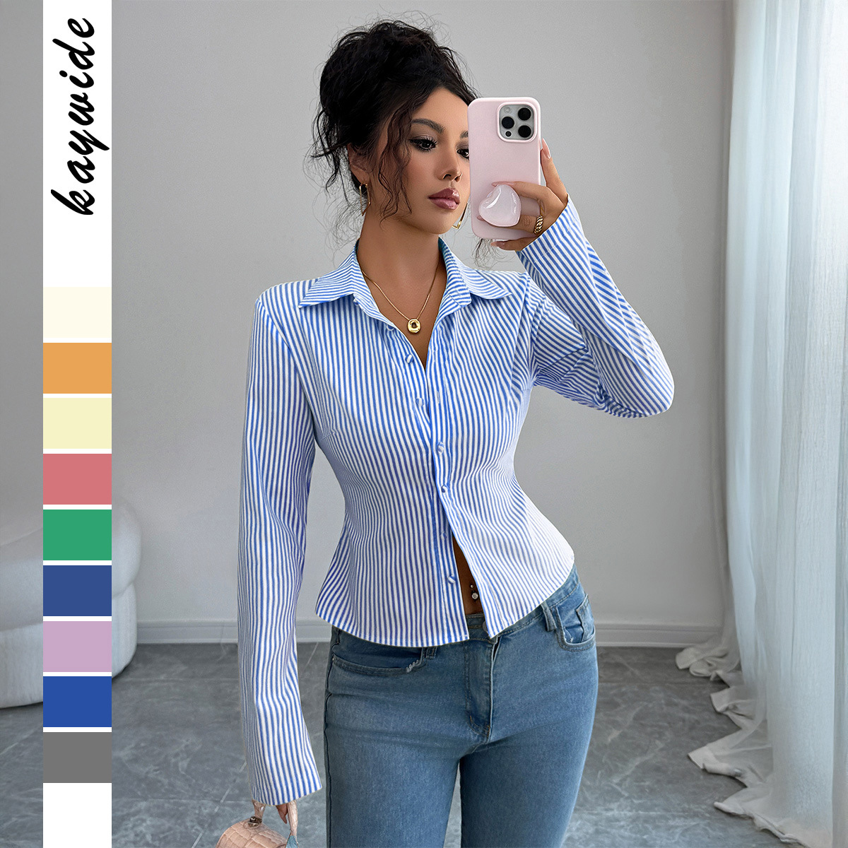 Casual Simple Striped Long-sle – Winter Clothing Dress Up recenzja i cena