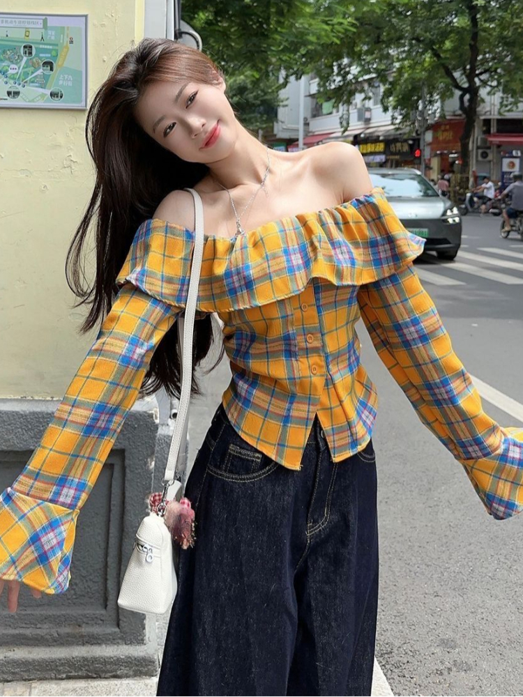 Y2k Gyaru Blouses Slash Neck F – Y2K Winter Clothing recenzja i cena