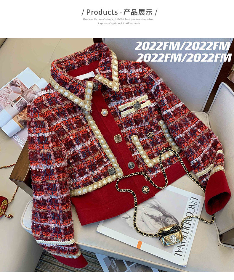 Women Elegant Tweed Red Suit J – Winter Clothing Outfits recenzja i cena