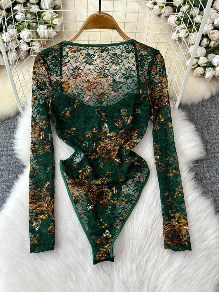 Women's Green Lace Jumpsuits V – Winter Clothing Factory Outlet recenzja i cena