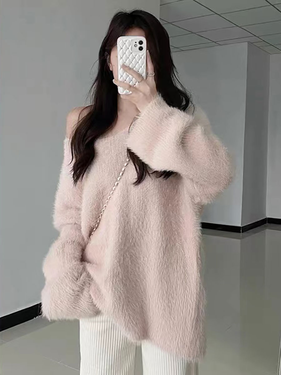 Pullovers Women Pink V-neck Au – Winter Clothing Aesthetic recenzja i cena