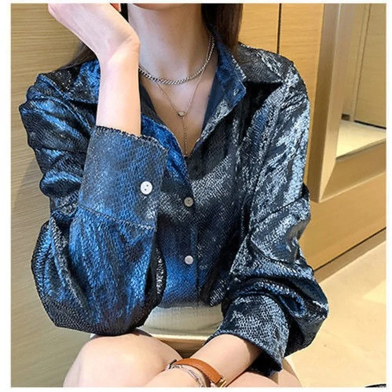 Women's Shiny Button Shirt Spr – Quality Winter Clothing recenzja i cena