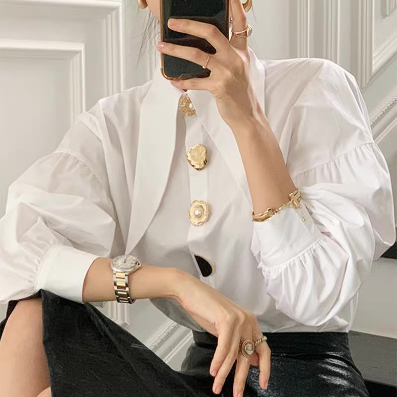 White Elegant Pearl Women Shir – Y2K Winter Clothing recenzja i cena