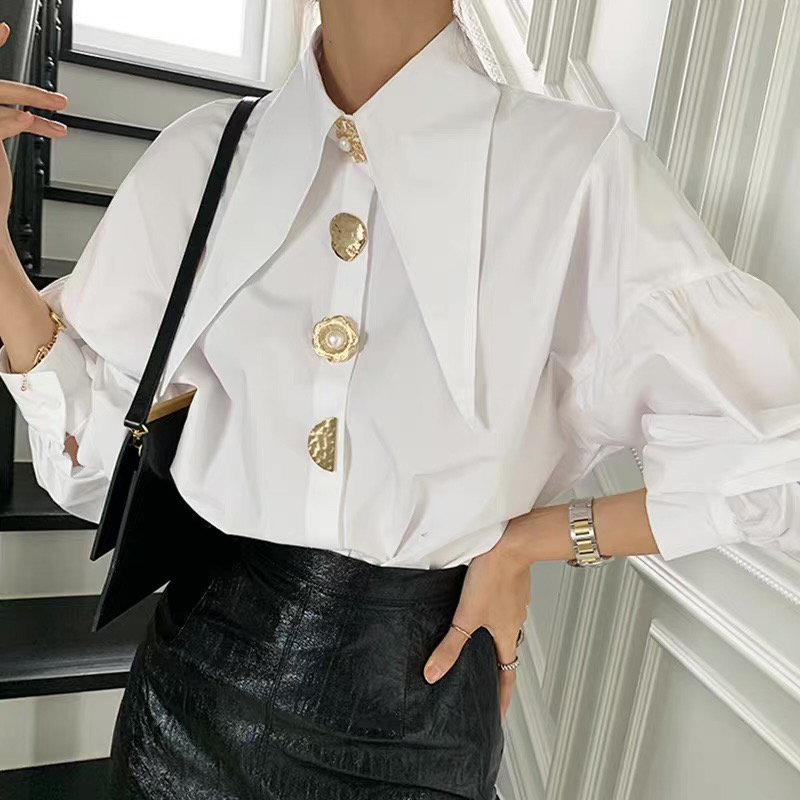 White Elegant Pearl Women Shir – Y2K Winter Clothing recenzja i cena