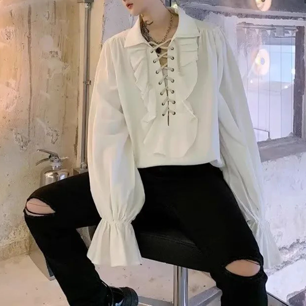 Mens Ruffled Long-Sleeved Shir – Winter Clothing Dress Up recenzja i cena